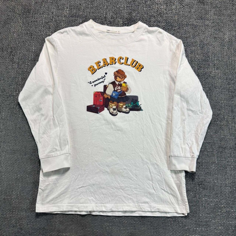 MJStyle Topfeeling Bear Club Graphic Long Sleeve Tee Unisex Small White